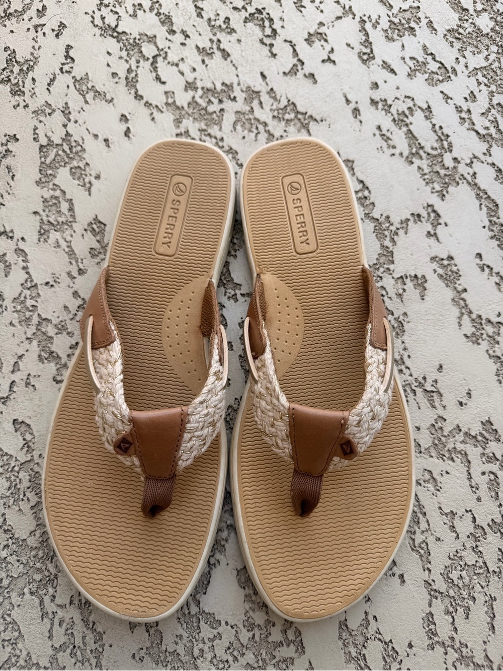 Sperry Women’s Tan and Cream Braided Thong Sandals - Picture 2 of 4